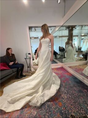 madison james Strapless Ivory Floral Jacquard A-Line Wedding Gown